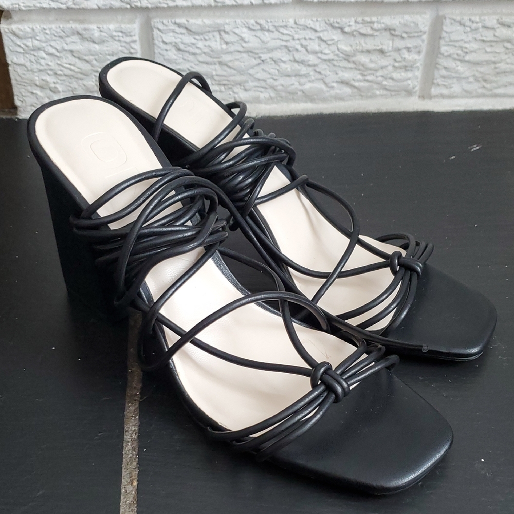 Only Women's Black Elegant Wedge Strappy Shoes Sandals Block Heel Size US 6.5